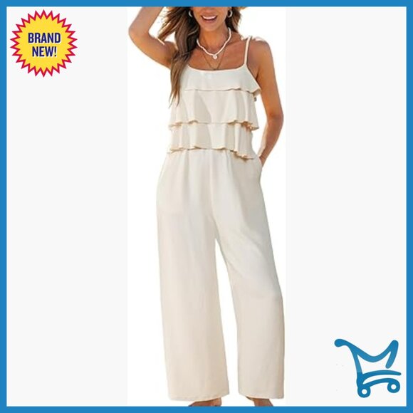 Large Square Neck Sleeveless Wide Leg Jumpsuit with Pockets Polyester
